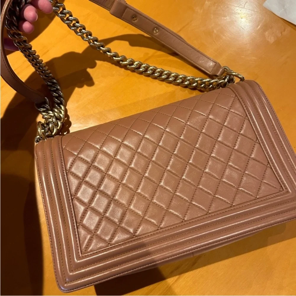 Authentic Chanel Caviar Boy Medium 21K Caramel Bag GHW